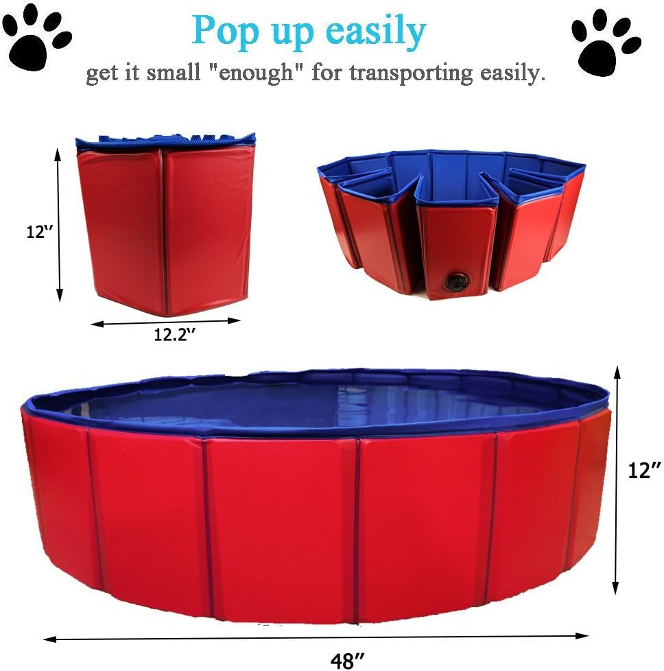 GRULLIN Pet Swimming Pool Portable Foldable Pool Dogs Cats Bathing Tub Bathtub Wash Tub Water Pond Pool (48by12inch)