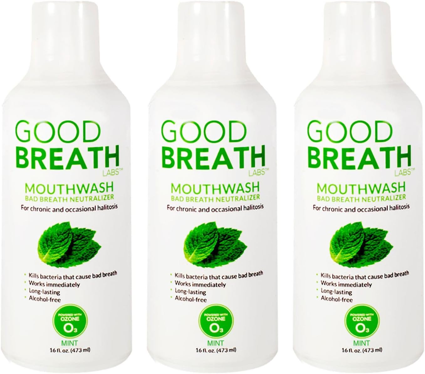 Goodbreath Mouthwash - Mint Mouth Rinse for Chronic Halitosis - New Ozone Technology Oral Rinse - Halitosis Treatment & Bad Breath Neutralizer - Mouthwash for Gum Diseases - Alcohol-Free | 3 Pack