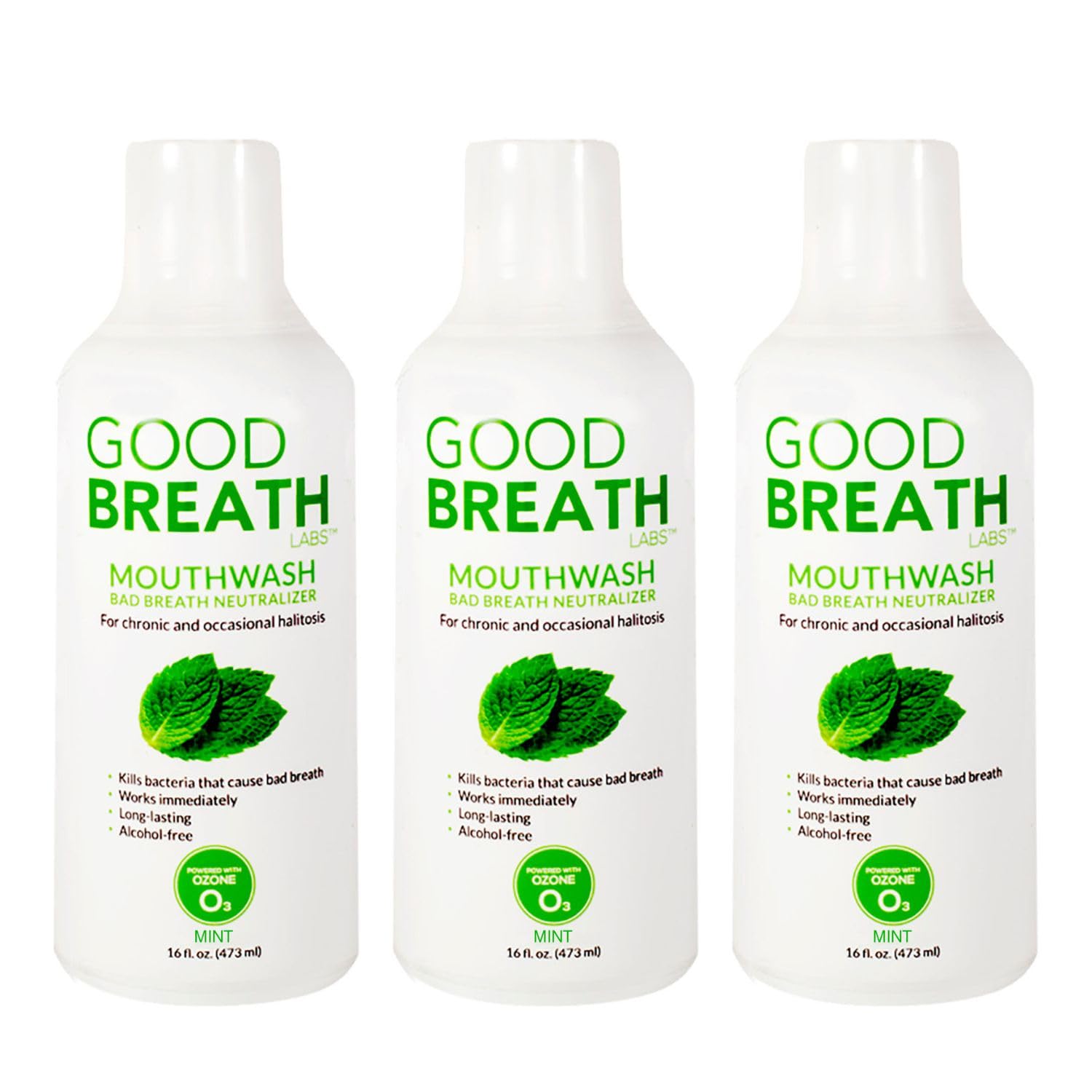 Goodbreath Mouthwash - Mint Mouth Rinse for Chronic Halitosis - New Ozone Technology Oral Rinse - Halitosis Treatment & Bad Breath Neutralizer - Mouthwash for Gum Diseases - Alcohol-Free | 3 Pack