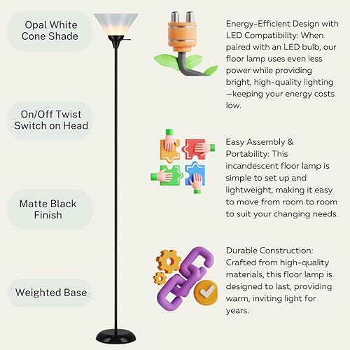 Miniatura 8 de Lámpara de suelo Light Accents con pantalla color blanco, 100 W, negro, 6113-21, 100.00watts