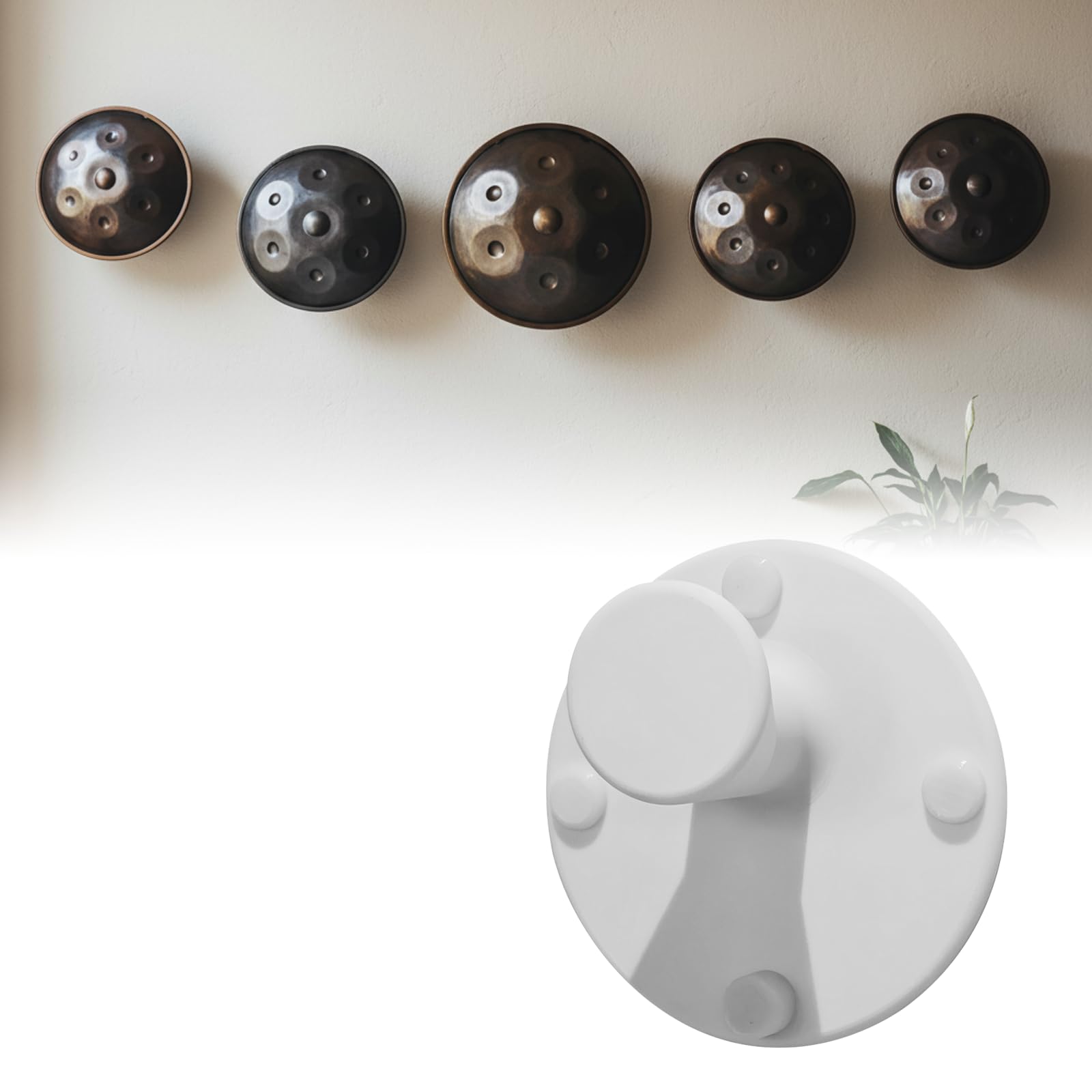 Handpan Wandhalterung, Handpan-Drum Instrument Aufhänger mit Gummi-Puffern, Zungentrommel Wandhalterung für Hand Pan Spieler (Weiß)