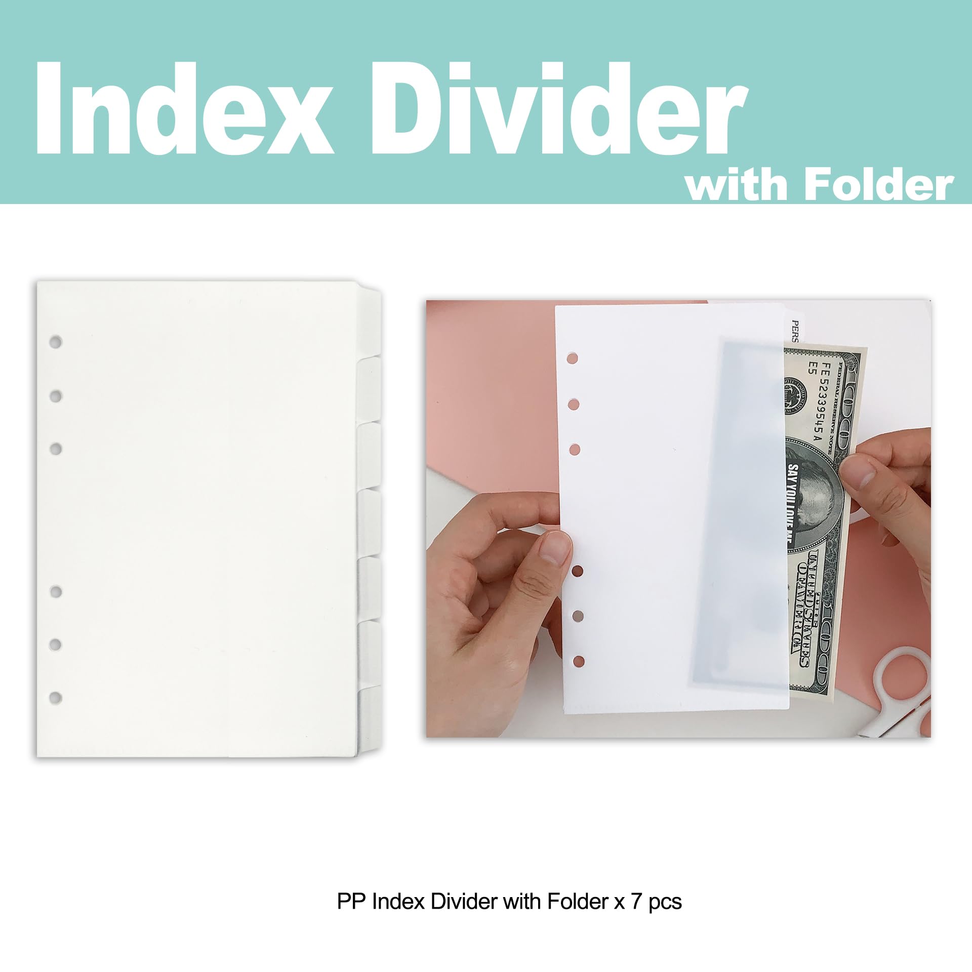 Zelten PP Binder Index Dividers with Folder & 4 Sheets Tab Stickers for Personal Organizer (PP White 7-Folder Tab, A5/6 Hole) - Image 3