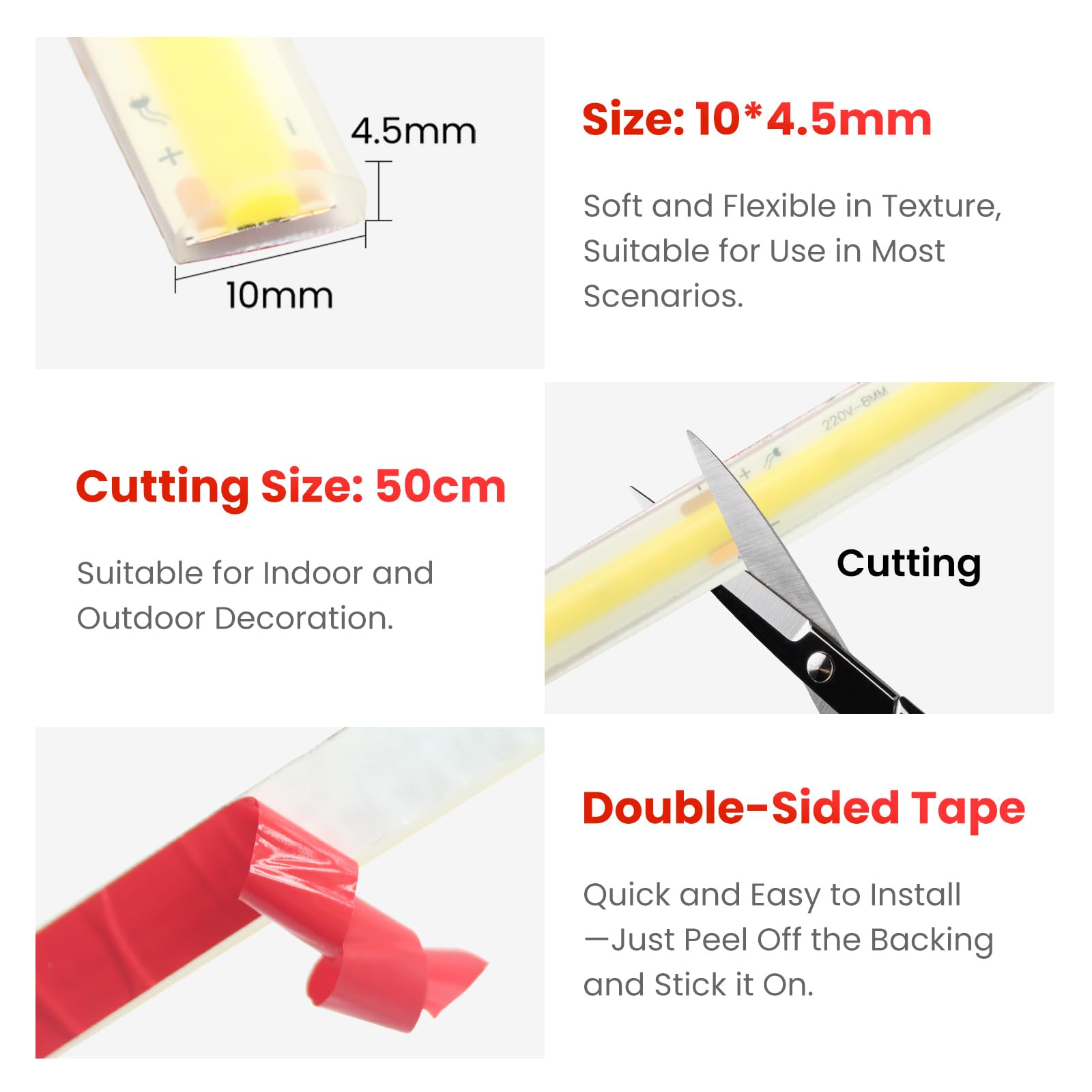 Dimmable Ruban LED COB avec Fonction Minuterie, Lumière au LED IP65 étanche 230V 288LEDs/m Silicone Bandeau Autocollant Flex Ruban LED Light Strip pour Intérieur/Extérieur (Blanc naturel, 12M)