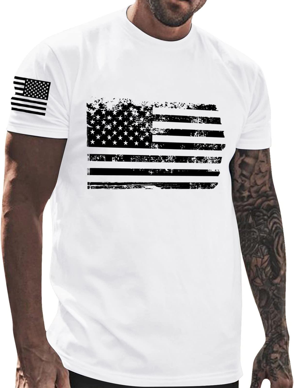 Fxbar Men's Independence Day Printed Solid Color Tee Shirts Short Sleeve Crew Neck T-Shirts Summer Sports Tank Tops