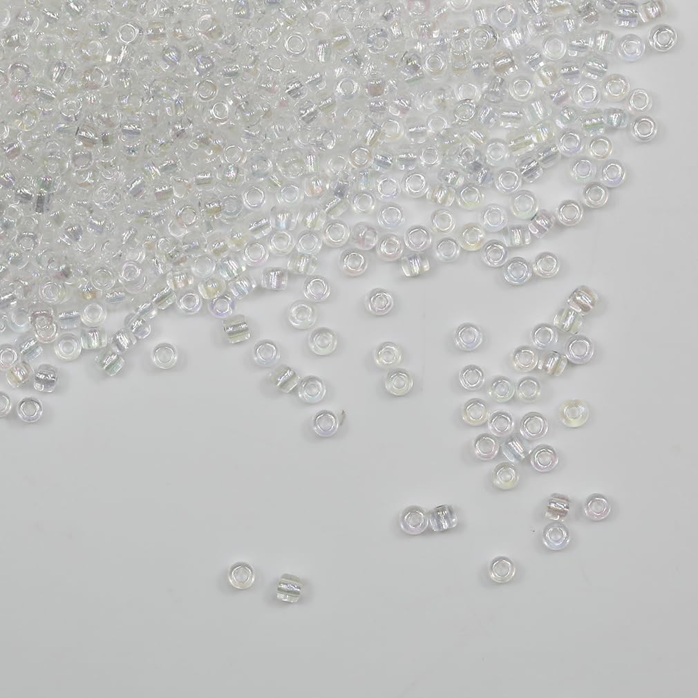 Tibaoffy Transparent Colorful Beads Size 8/0 Crafts Glass Seed Beads 3mm for Jewelry Making (Total About 100g About 3600pcs)