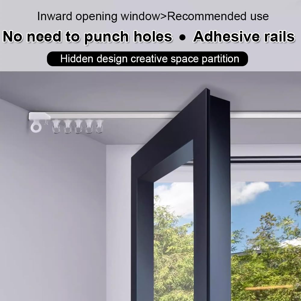 Support de tringle à rideau auto-adhésif réglable en alliage d'aluminium sans perçage - 340 cm - Parfait pour les cloisons de séparation et fenêtres de douche