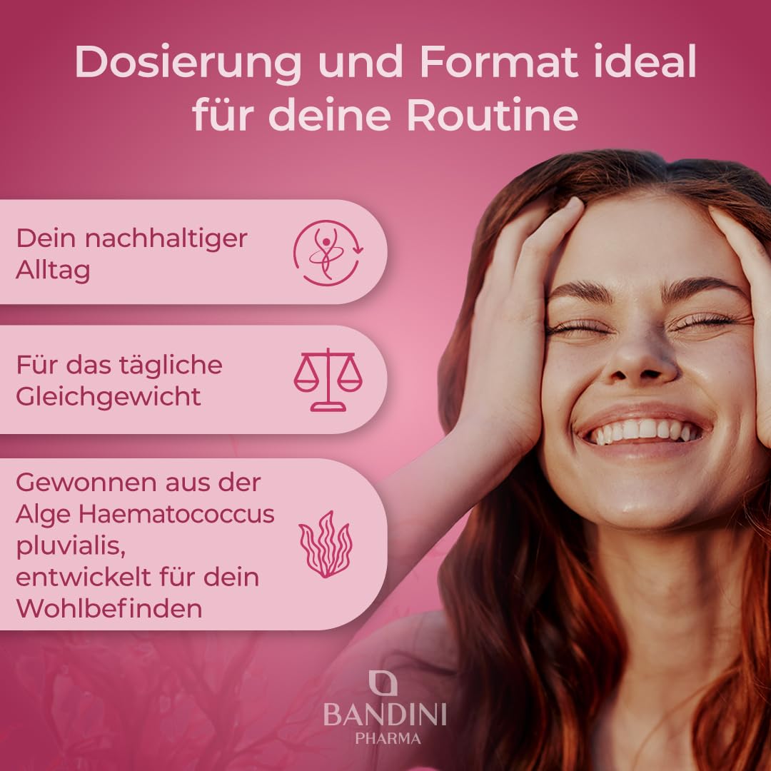 Bandini® Pure Astaxanthin 18 mg pro Kapsel, 270 Kapseln, 9 Monate Vorrat (1 Kapsel pro Tag), Alge Haematococcus Pluvialis - Natürliches Astaxanthin, frei von Magnesiumstearat, GMO-frei