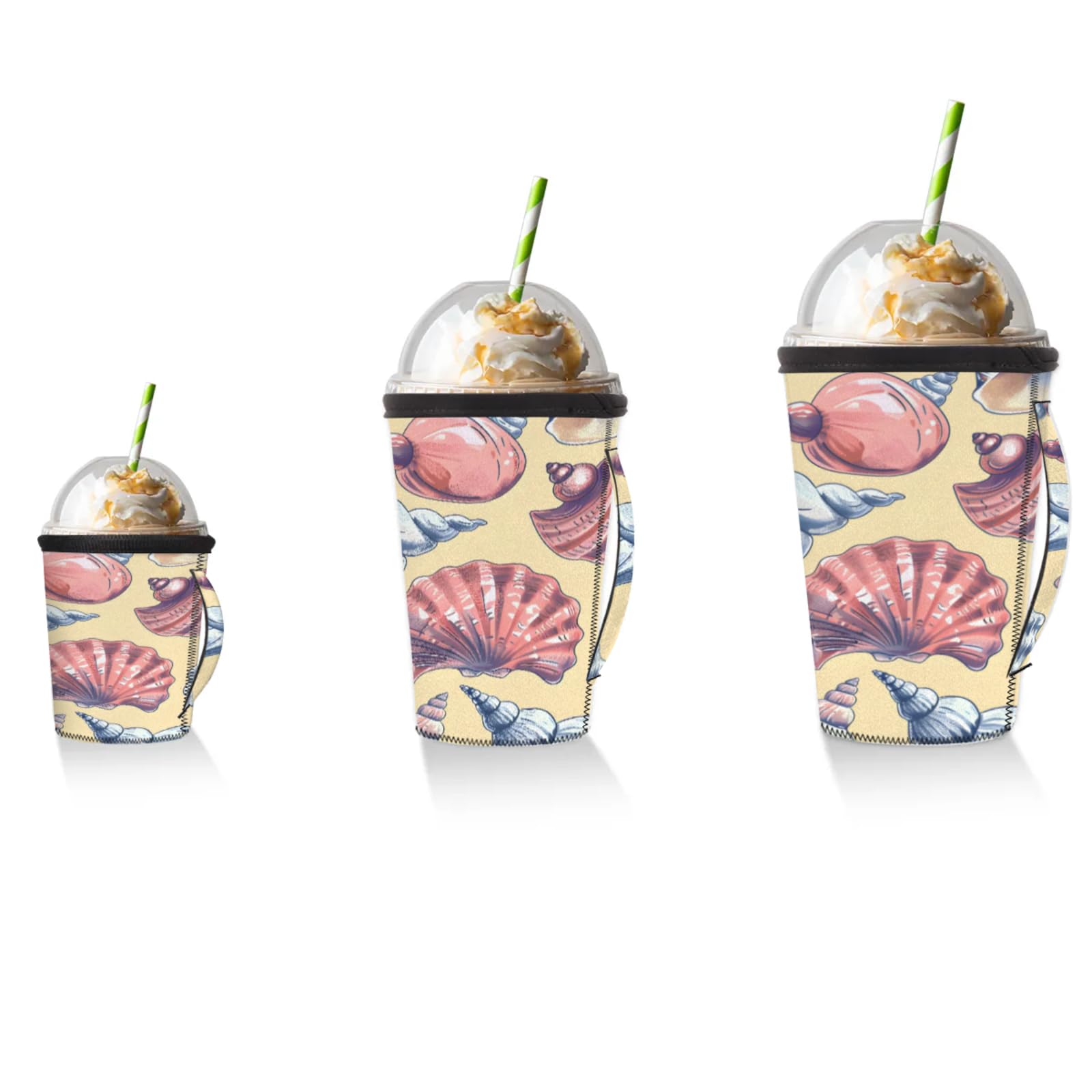 Conchs Shells Reusable Neoprene Coffee Sleeve with Handle Insulated Iced Coffee Cup Holder Reduces Condensation Fits 24-28 oz Cups M