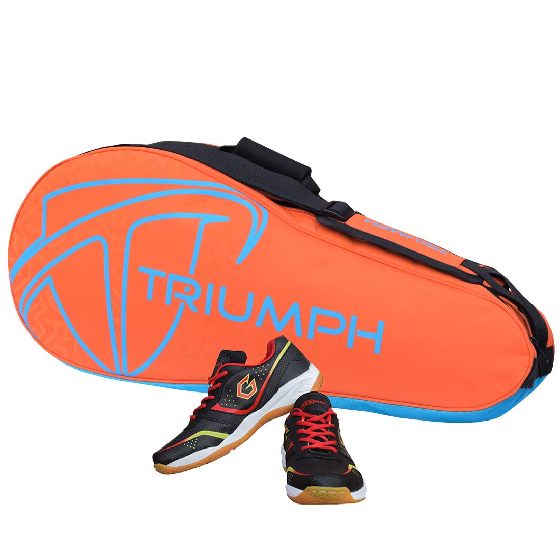 Gowin Badminton Shoe Smash Black Size-12 Kids with Triumph Badminton Bag 303 Orange/Sky-image-28