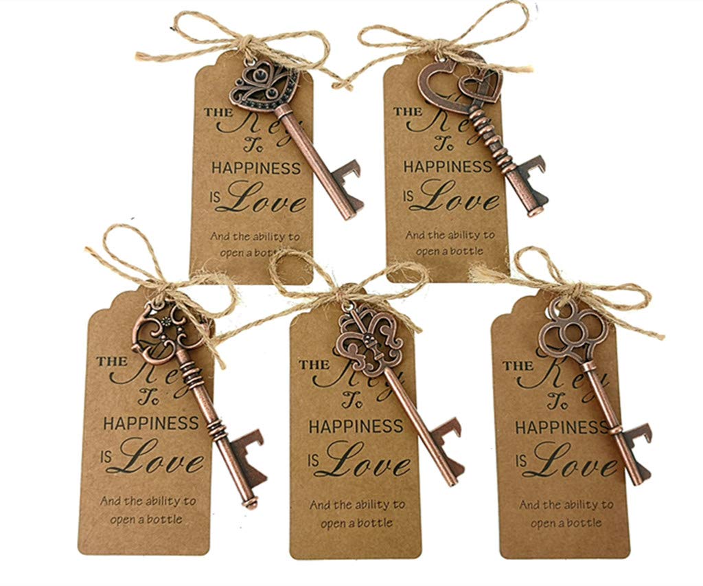ALIMITOPIA 50pcs Skeleton Key Bottle Opener Bridal Shower Wedding Party Favor Souvenir Gift with Escort Tag and Jute Rope(Copper Tone)