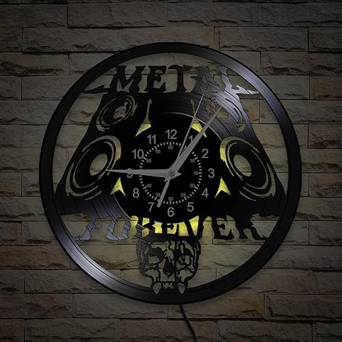 Miniatura 8 de Reloj de pared de música de metal pesado, 12 pulgadas, 7 tipos de reloj de pared LED de música rock, reloj de pared de cuarzo silencioso sin tictac,
