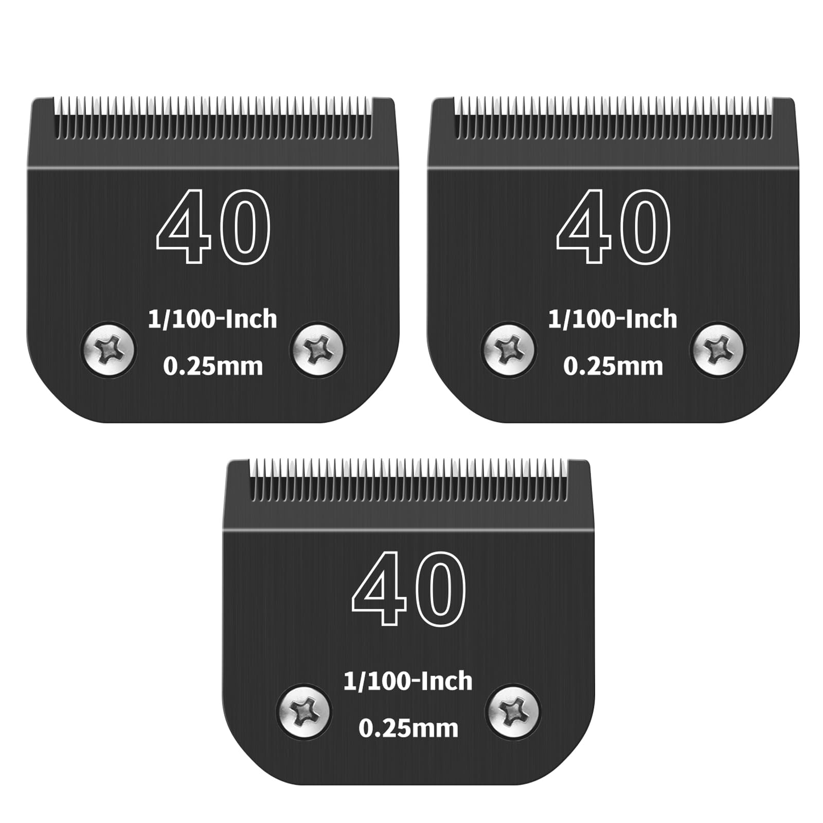 ZATEIRL Confezione da 3 Lame di Toelettatura 40# Staccabili per Cani - Lama in Acciaio da 1/100 Pollici (0,25 mm) - Compatibile con Andis, Oster A5, Wahl KM-10, Moser, Heiniger - Nero