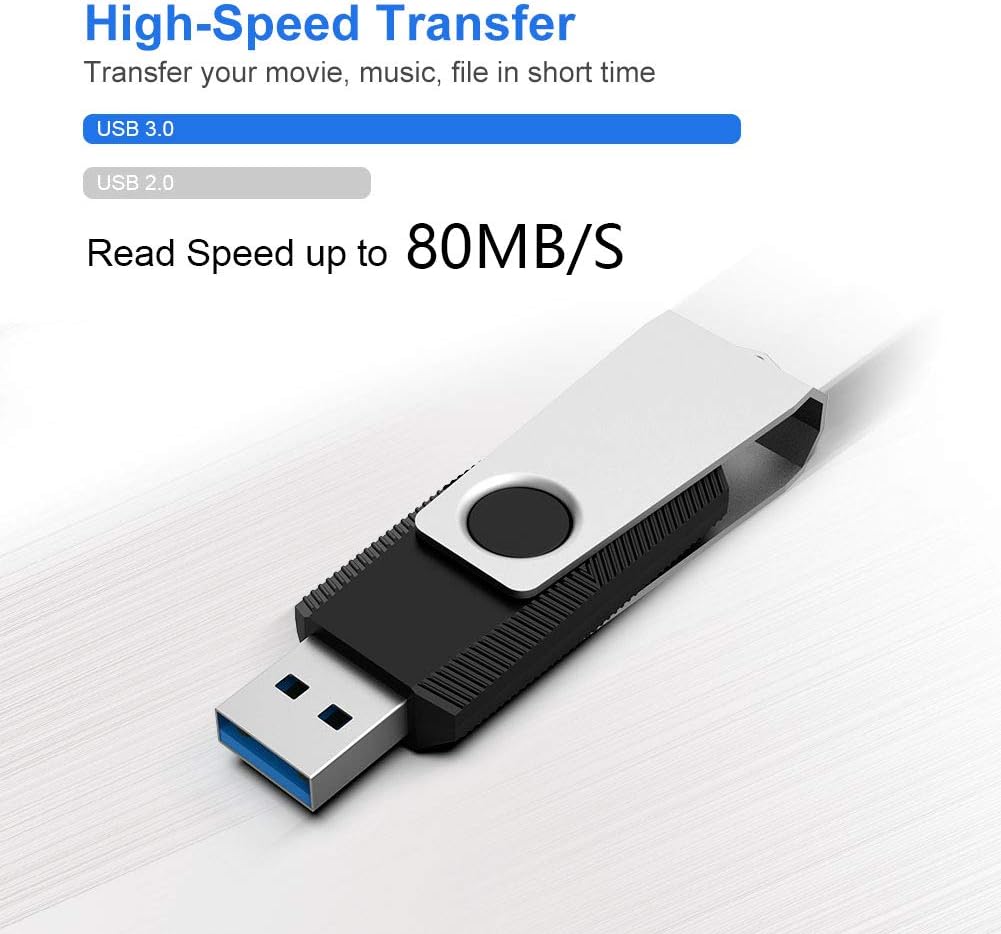 3 Pack 32GB USB Flash Drive K&ZZ USB 3.0 Thumb Drives High Speed Memory Sticks 32 GB Jump Drives Fold Data Storage U Disk Swivel Design with LED Indicator - Black