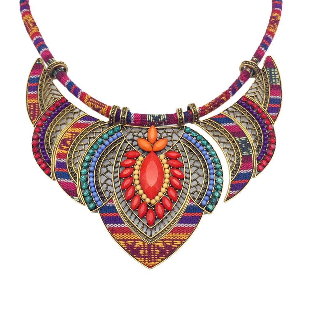 YAZILIND Estilo étnico Chunky Colorido Festival étnico Tribal con Cuentas Babero Collar Gargantilla Disfraz