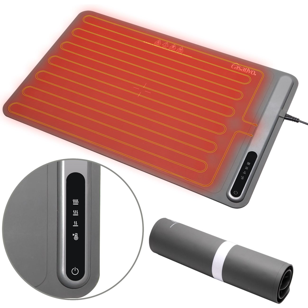 2er-Set Professionelle Silikon-Warmhalteplatte (250W): Elektrische Heizmatte (61x40cm) rollbar, 55-100°C einstellbar, Flexibles Warmhalten von Speisen
