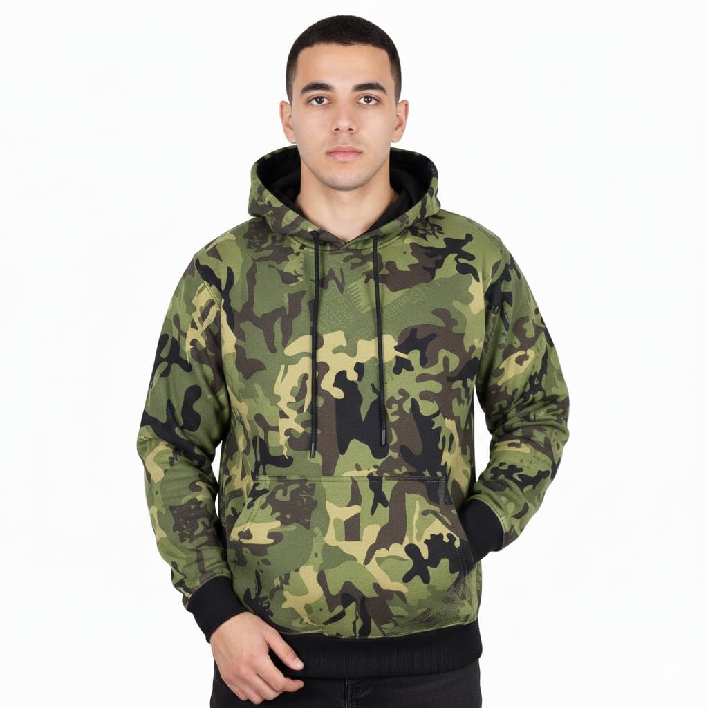 A2Z Mens Fleece Hoodie Pullover - Plain Sweatshirt Camo Green 3XL