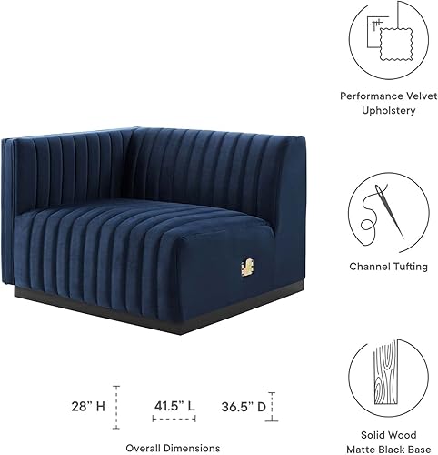 Miniatura 288 de Modway Conjure - Sofá seccional tapizado de terciopelo de alto rendimiento, con canal, silla sin brazos en negro y gris Negro-Gris,Negro