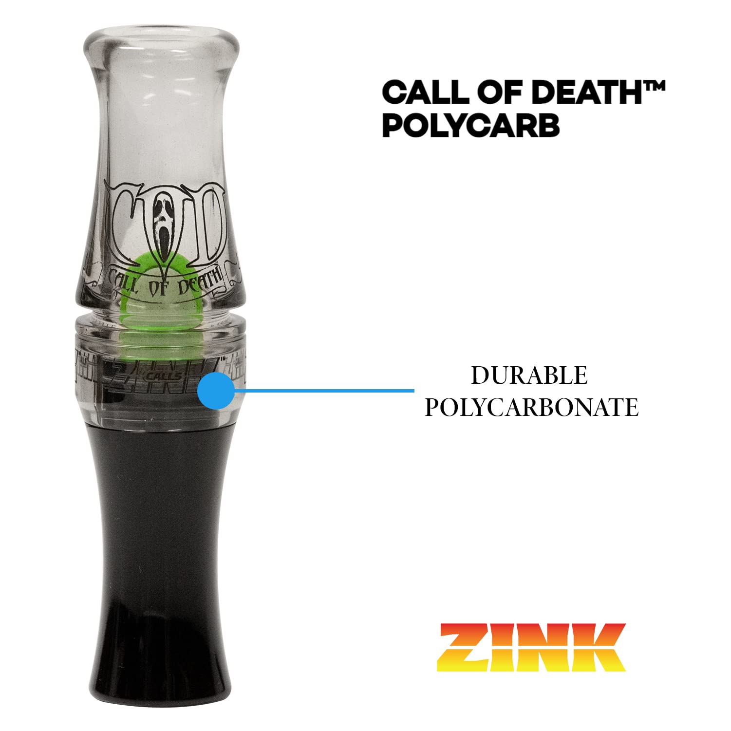 Zink Call of Death (COD) Polycarbonate Hand-Tuned Short Reed Waterfowl Canada Goose Hunting Game Call - Power, Gun Smoke