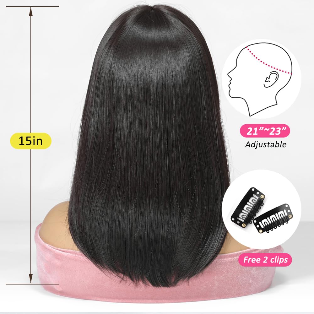 Parrucca Bob Nero con Frangetta Parrucca Corta Dritta per Le Donne Parrucche Di Capelli Sintetici per La Festa Quotidiana Cosplay Indossare