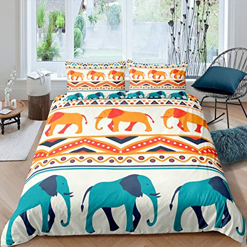 Loussiesd Elephant Bedding Set Boho Exotic Style Comforter Cover for Kids Adult...