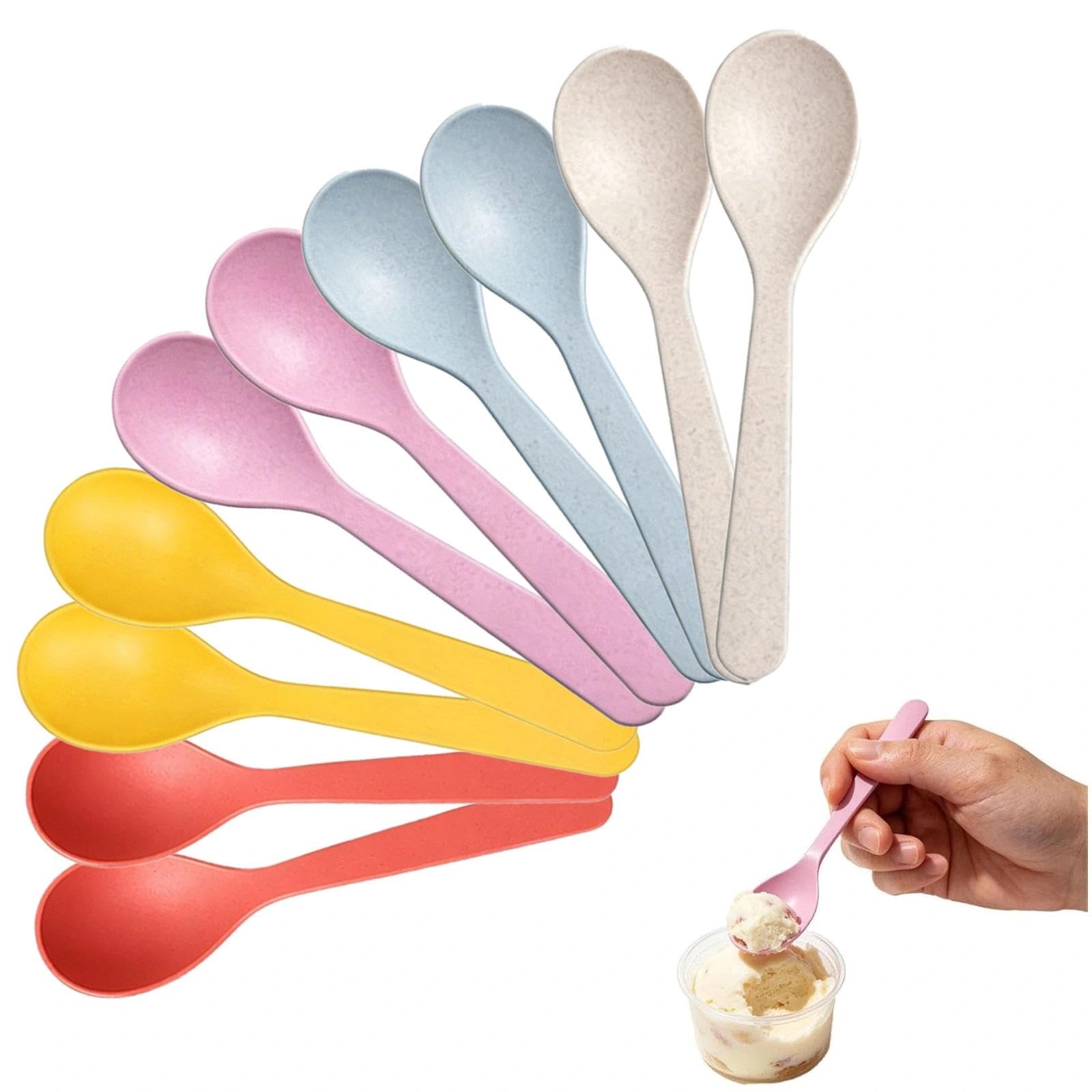 10 pcs Colorful Plastic Tea Spoon, Hard Reusable Plastic Teaspoons, Multicoloured Short Handled Tea Spoons for Dessert Ice Cream Espresso Soup Rice Kitchen Daily Use — image 1