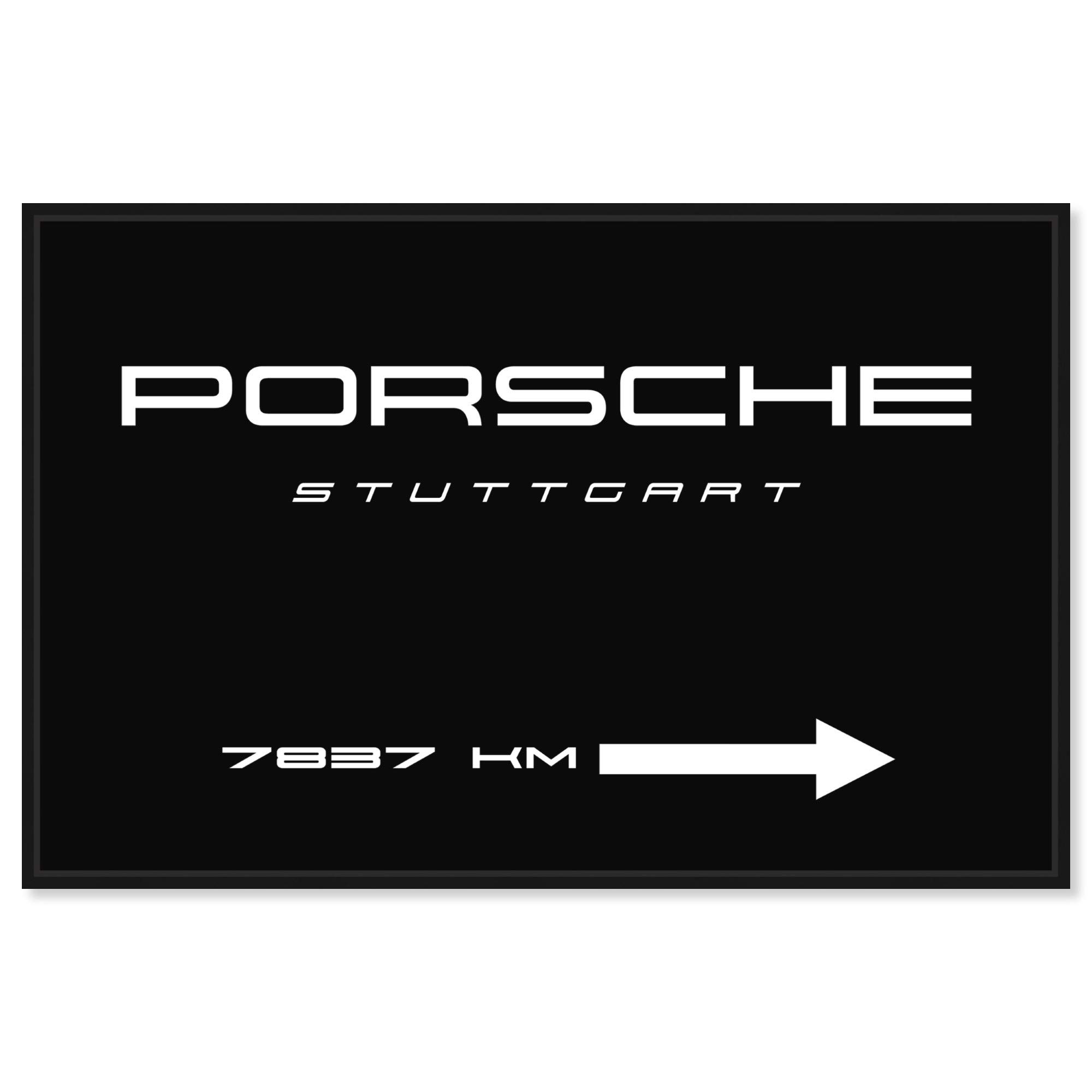 The Oliver Gal Artist Co. Transportation Wall Art Framed Canvas Prints 'Fast 911 Road Sign Night' Luxury Sports Cars Home Décor, 45" x 30", Black, White