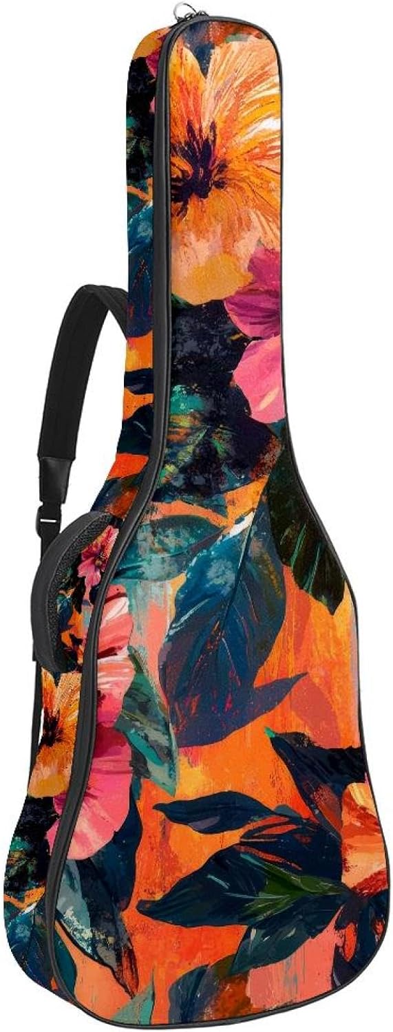 40 41 42 Inch Acoustic Guitar Bag, 0.4 In Thick Sponge Padded Guitar Case Gig Bag with Back Hanger Loop and 2 Pockets, Vintage Style Toy Cars Beige Background