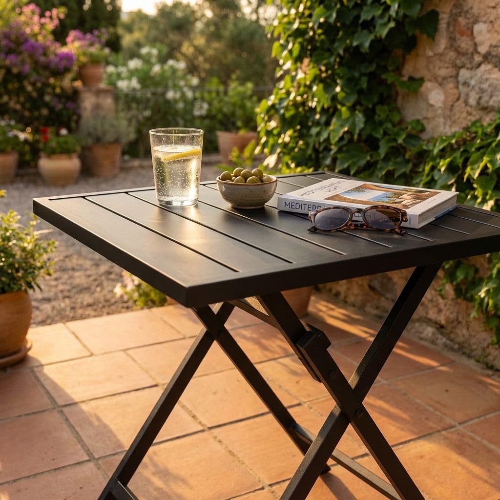 milani home - tavolo da giardino pieghevole, alluminio, pieghevole salvaspazio quadrato, 4 posti, tortora, piano 70 x 70 cm