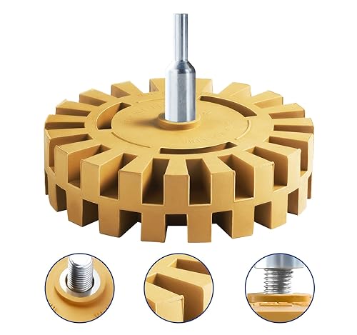 Miniatura 3 de Removedor de calcomanías de goma para rueda de borrador de 3.94 x 3.94 x 1.62 pulgadas, 1 rueda de borrador y 1 adaptador de taladro
