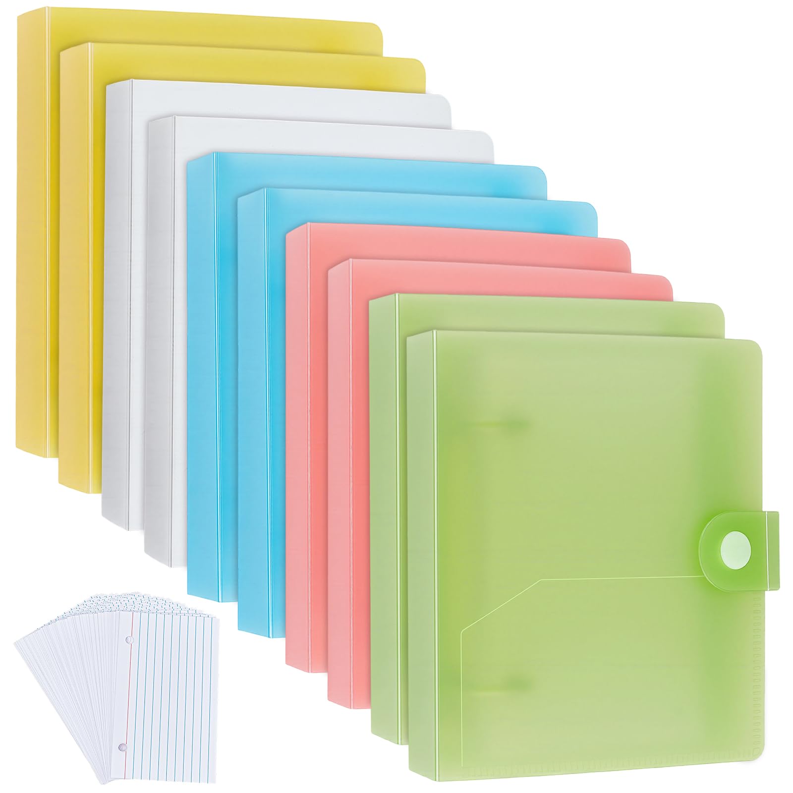 Lot de 12 classeurs à anneaux avec intercalaires - 6 couleurs - En plastique - Avec index lignés - Pour l'école, la salle de classe, le bureau, le travail, les notes - 11,4 x 13,5 cm