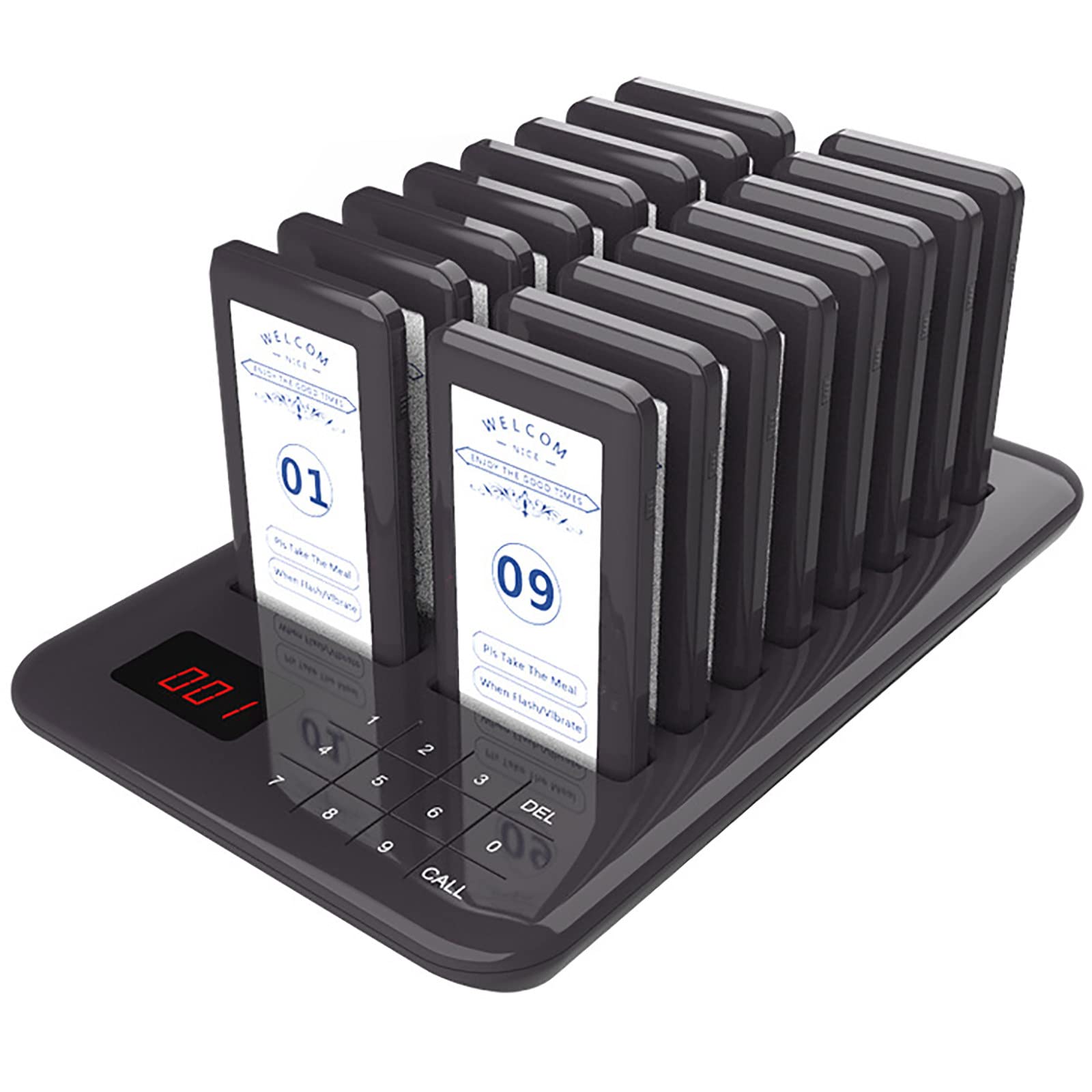 Servidor de localizadores para restaurantes, Sistema Buscapersonas Inalámbrico 300m 3 Alertas 16 Buscapersonas Teclado Táctil Multicolor(Claret)