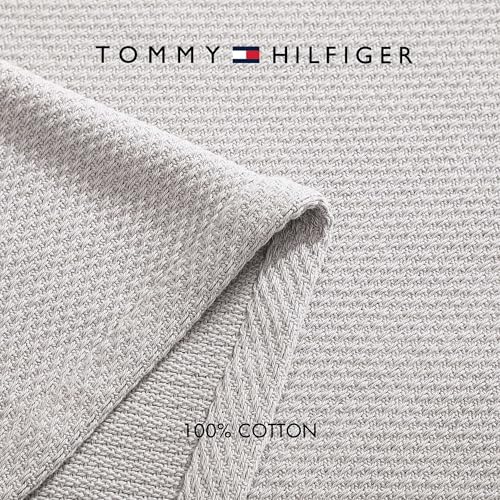 Image of Tommy Hilfiger - King Cotton Blanket, Textured Pique Weave Bedding, Medium Weight Soft Blanket, Anti-Pilling & Fade Resistant, Ideal for Layering, Oeko-TEX Certified (Grey)