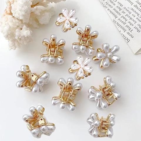 Pack of 12 Pearl Small Hair Clips, Mini Flower Hair Clips, Non-Slip Metal Hair Clips for Women Girls Birthday, Wedding Party, Holiday Cover