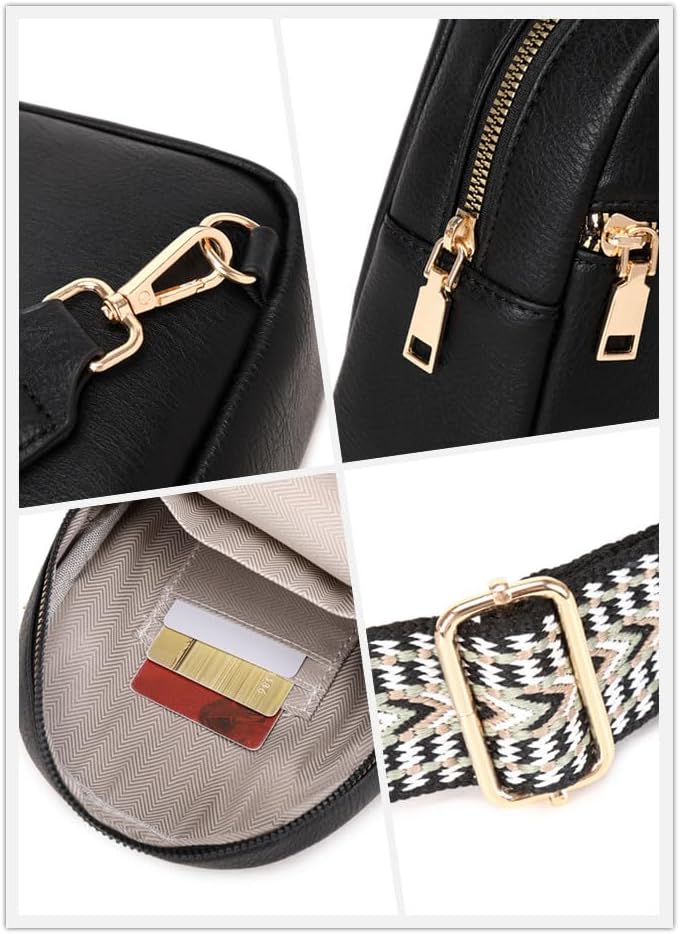 Miniatura 6 de WSRYDLDJ - Bolso bandolera pequeño de cuero para mujer, Negro Bo