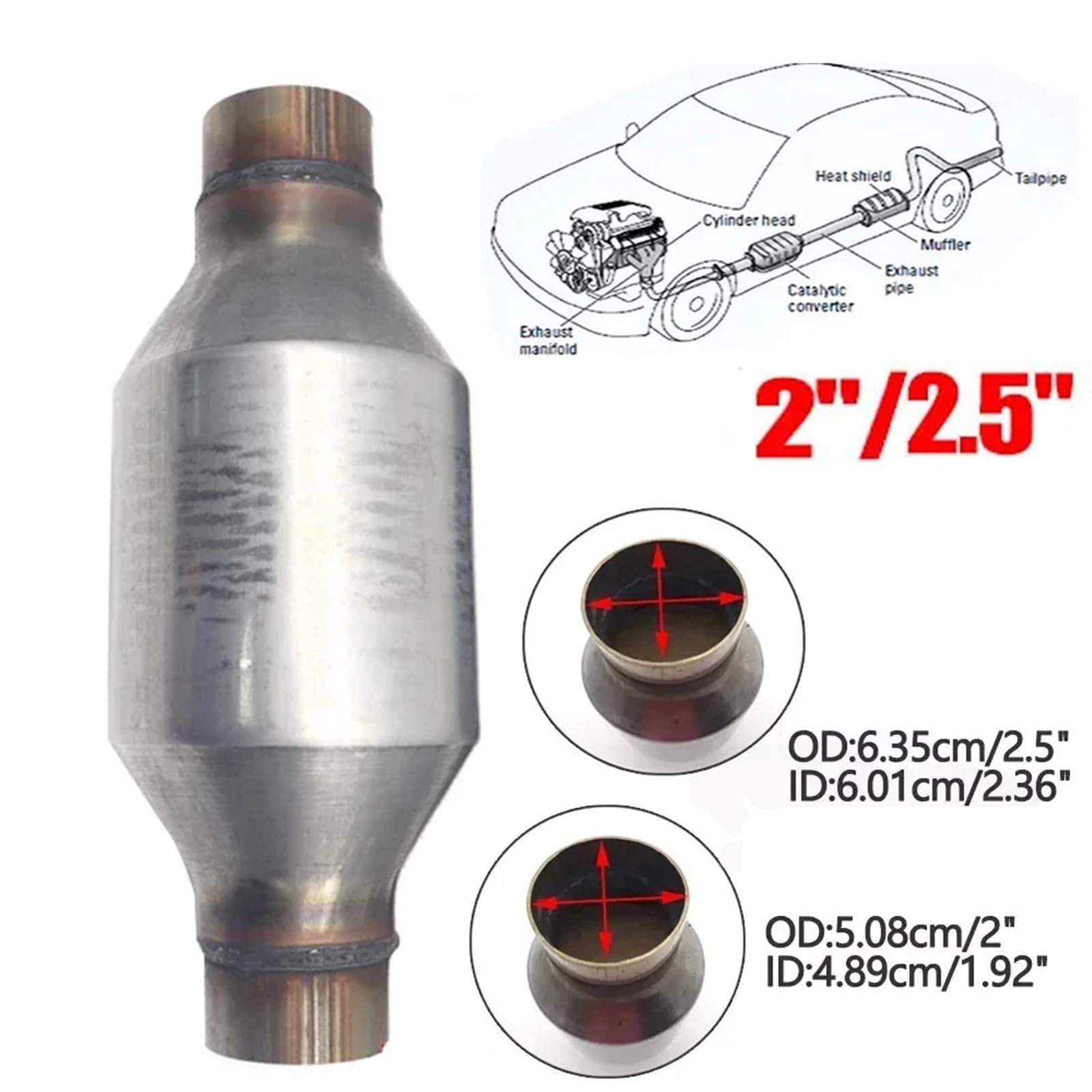 Catalizzatore Convertitore catalitico universale da 2 pollici / 2,5 pollici 400 cpsi per motore da corsa EURO 1 con substrato in acciaio inossidabile Catalizzatore Catalitico(2.5 inch)