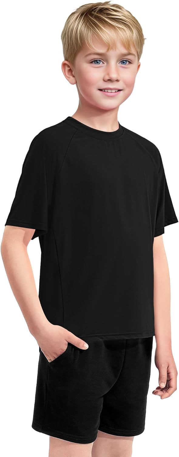 Auranso Boys Rash Guard Short Sleeve Boys Swim Shirt UPF 50+ Quick Dry Shirt for Girls - Image 2