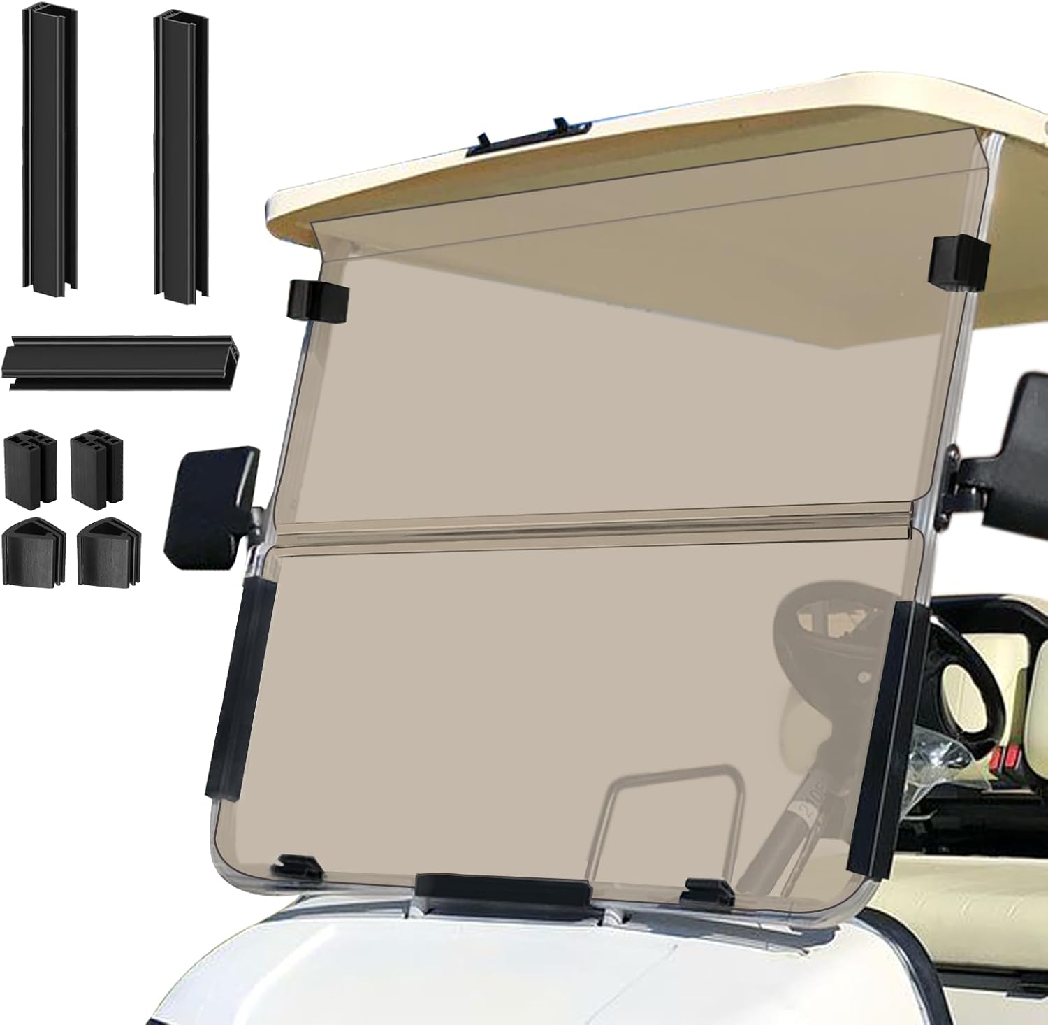 Golf Cart Foldable Windshield 3/16" (5MM) Thicken Only Fits 1995-2003 Yamaha G14 G16 G19, Fits 1"×1" Strut Rail Front Folding Acrylic Windshield Replacement