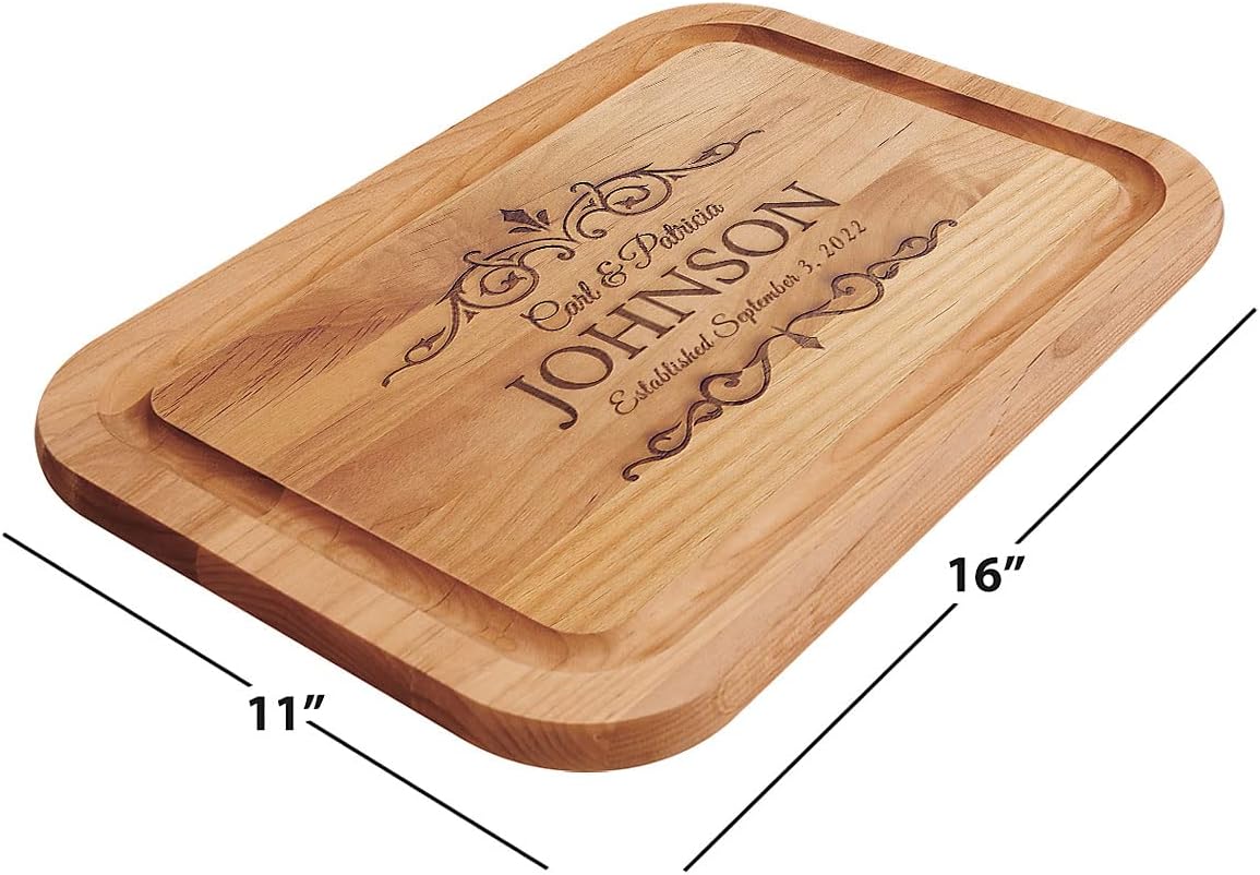Established Personalized Red Alder Wooden Cutting Board - Custom Engraved 11 x 16-Inch, Chopping and Serving Boards, Wedding and Housewarming Gifts, Add Names and Date, by Lillian Vernon