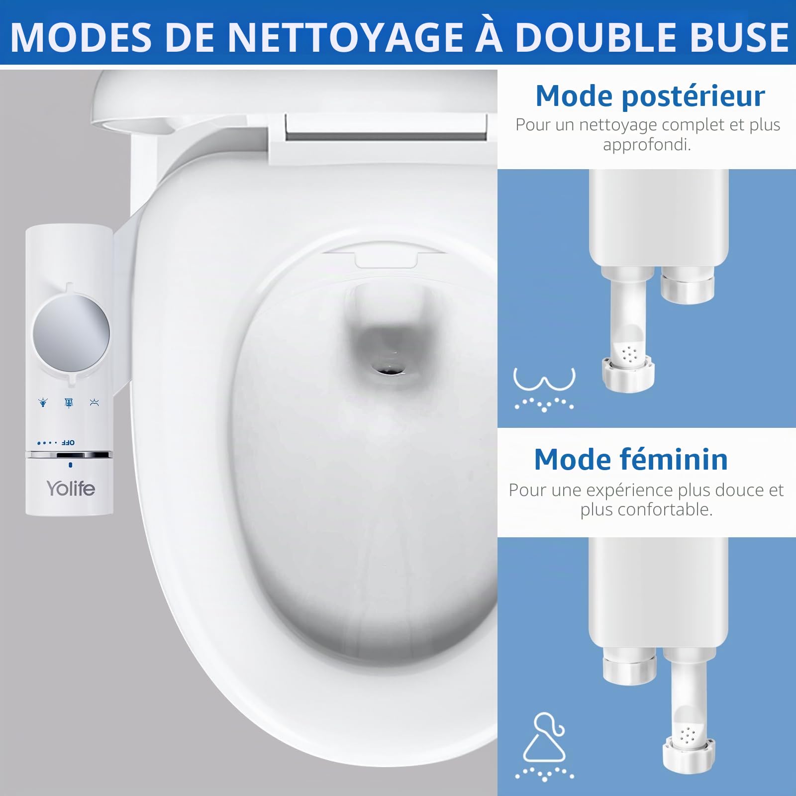 Yolife Bidet Toilette WC Ultra Japonaise Toilette Bidet Non Électrique Double Buse, Cuvette Japonaise Rétractables Autonettoyantes-Nettoyage Arrière/Femelle