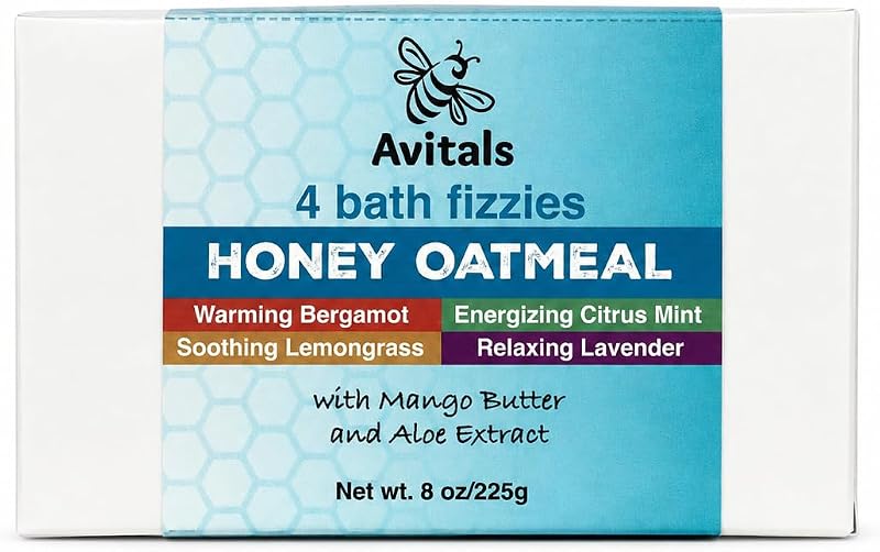 Bombas de banho com aveia coloidal Avital's Apiaries, pacote com 4