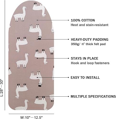 Miniatura 2 de Funda y almohadilla pequeña para tabla de planchar de 12.5 x 30 pulgadas, 3 pares de correas de cierre de velcro, bordes elásticos, mini cubierta de