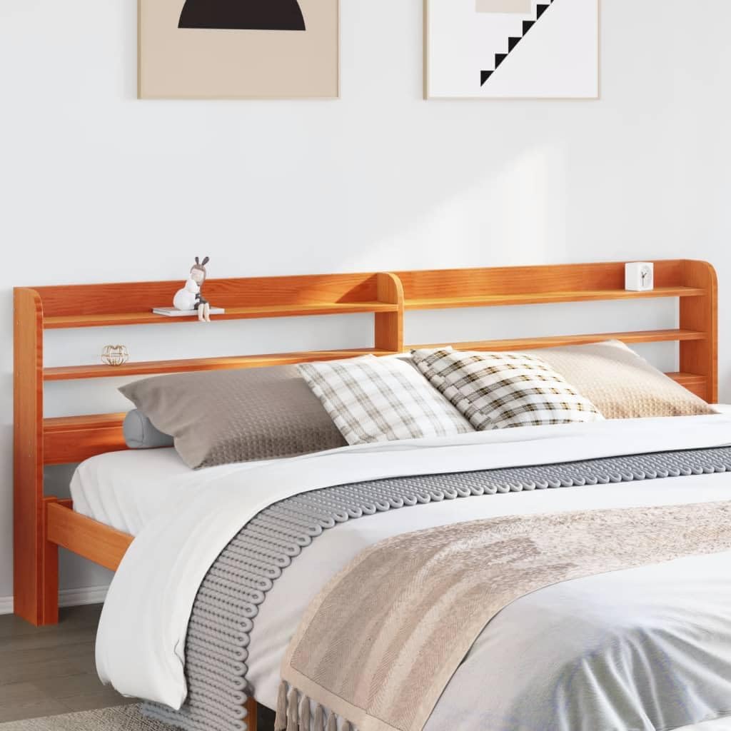 Homgoday Cabecero con estantes, cabecero de cama, cabecero de cama, accesorio para cama, marco de cama, marco de cama, dormitorio, marrón cera, 180 cm, madera maciza de pino