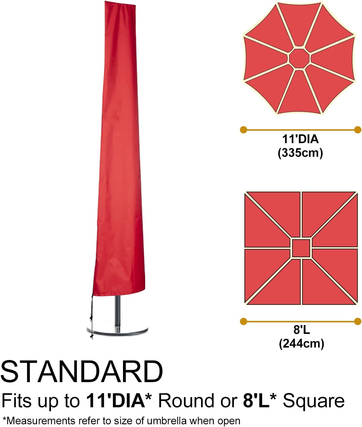 Umbrella Cover, 600D Oxford Fabric Patio Umbrella Cover, Waterproof Outdoor Umbrella Cover with Zipper for 7ft to 11ft Garden Outdoor Umbrella, Red