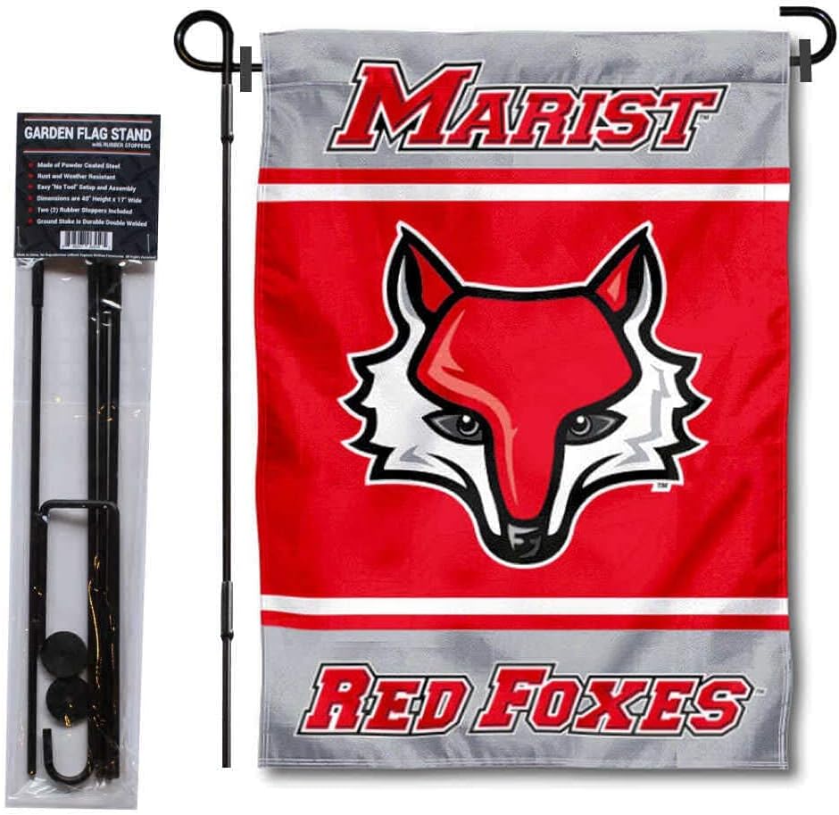 College Flags & Banners Co. Marist Red Foxes Garden Flag and USA Flag Stand Pole Holder Set