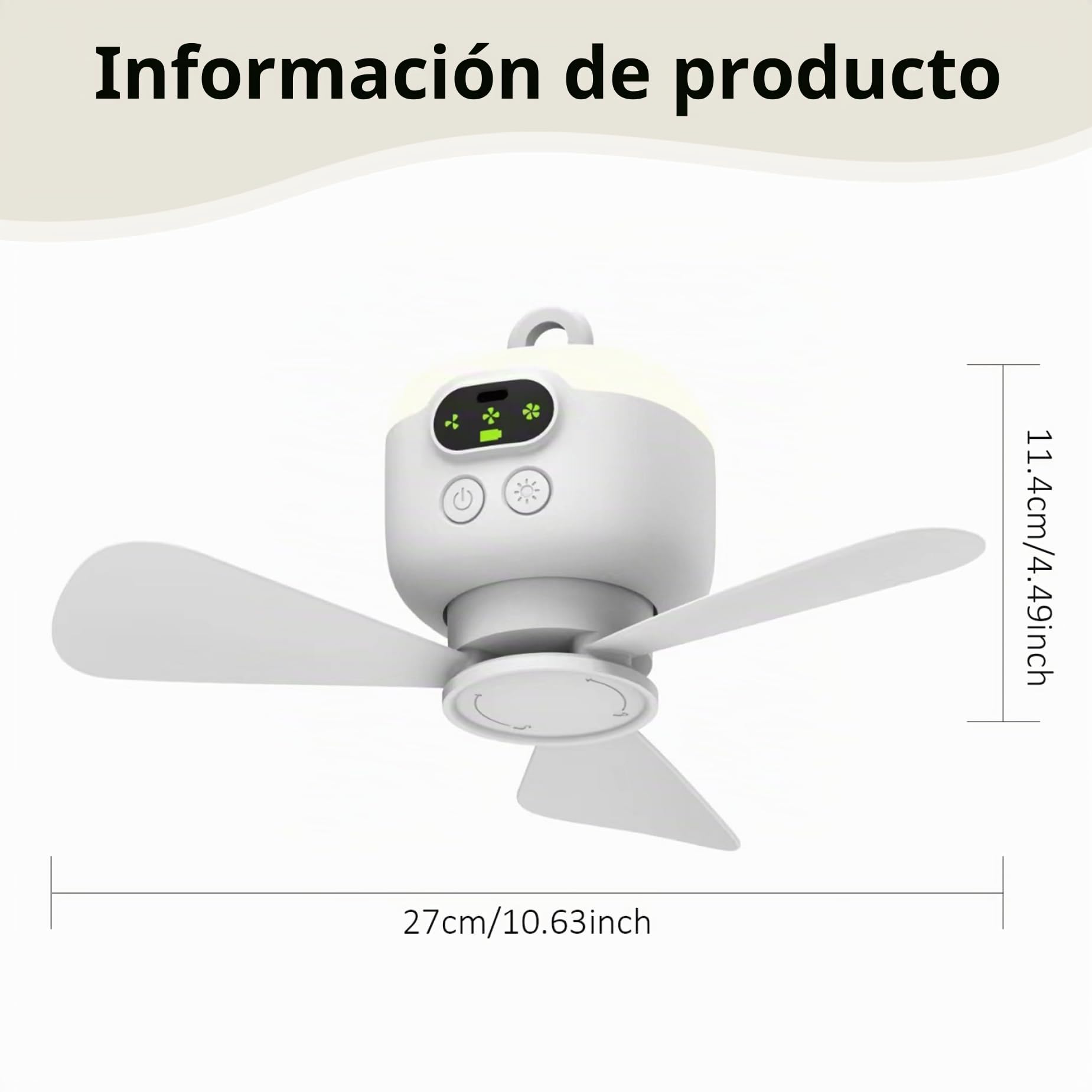 Ventilador de Techo portátil, 8000 mAh, con Dosel Colgante, Control Remoto y 3 velocidades, Recargable y Desmontable. Imprescindible para el Verano, Ideal para Exteriores e Interiores.