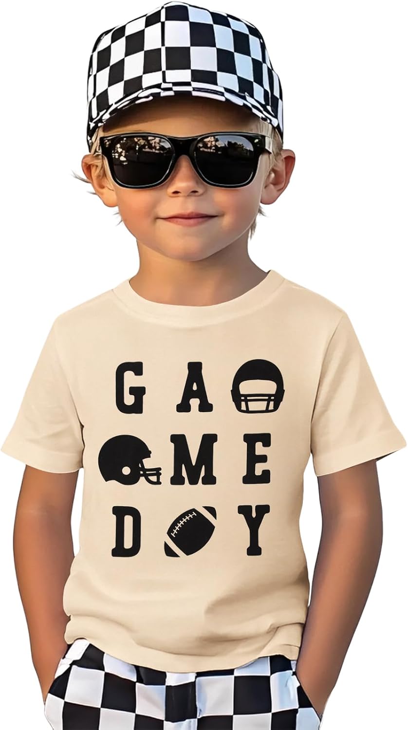 IZYJOY Game Day Football Shirts for Toddler Boy Funny Football Graphic T-Shirt Kids Sports Fans Short Sleeve Tee Tops