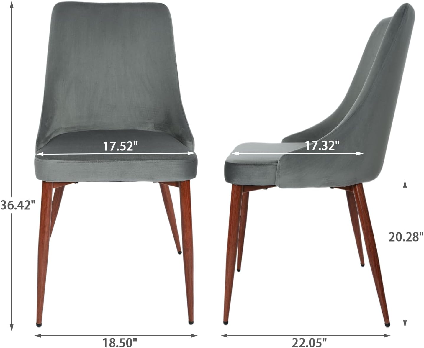 CangLong Modern Upholstered Dining Chairs Set of 2, High Back Velvet Accent Side Chairs with Metal Legs for Kitchen, Living, Guest & Bed Room, Grey