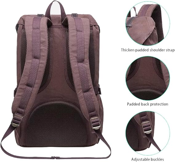 KAUKKO Travel Laptop Backpack, Outdoor Rucksack, Causal Backpack Fits 15.6(Canvas Coffee)
