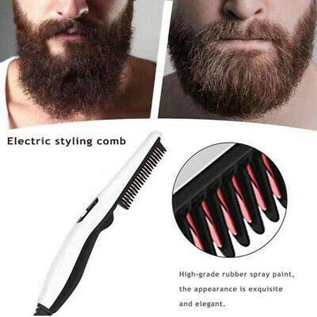UGU ZONE V2 Multifunctional Quick Beard Electric Hair Styler Comb For Men With Side Hair Detangling, Curly Hair Straightening For Beard Style(White) 3