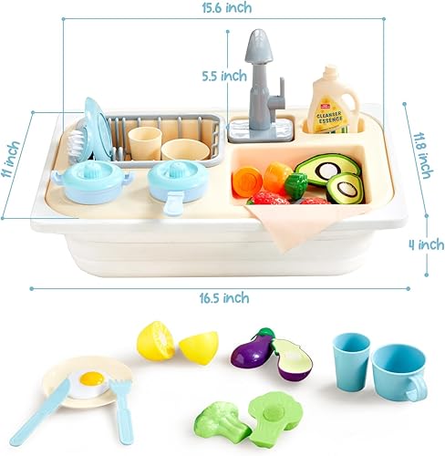 Miniatura 2 de Beright Juguetes para fregadero de cocina, juguetes de fregadero para niños pequeños con grifo mejorado, juguetes de simulación con agua corriente,